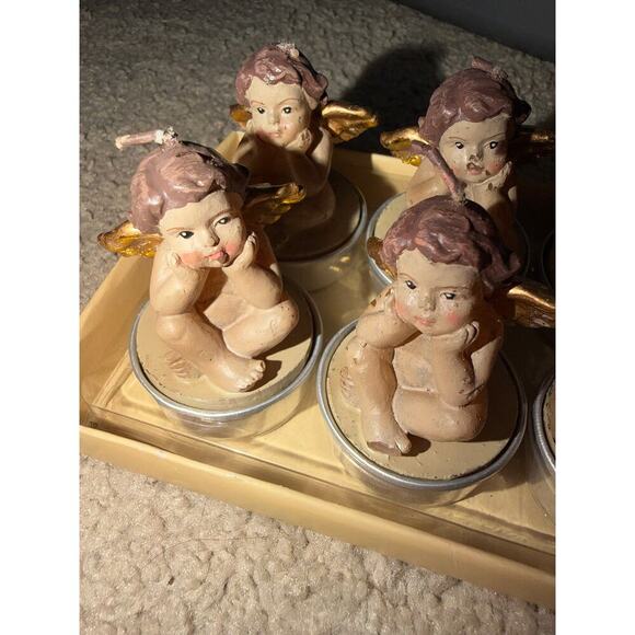 Cherub Tea Light Candles Hand Painted European Baroque French Country - Picture 3 of 4